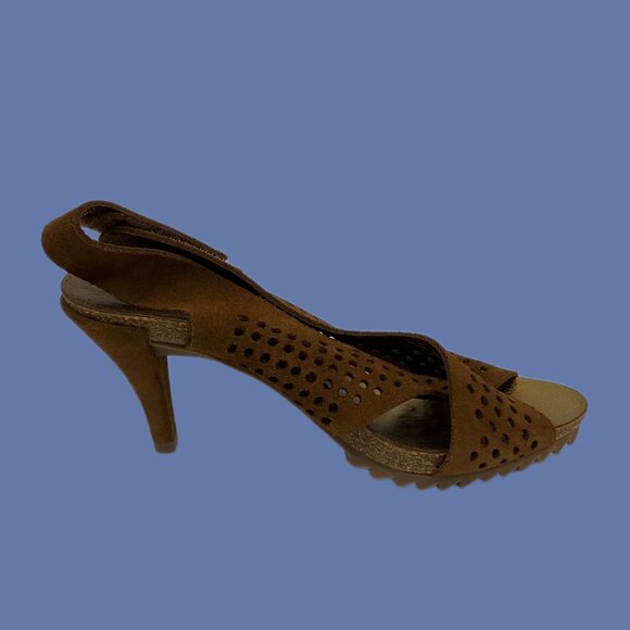 Pedro Garcia Womens Perforated Suede High Heel Sandals Size 5.5 Brown - Picture 3 of 4
